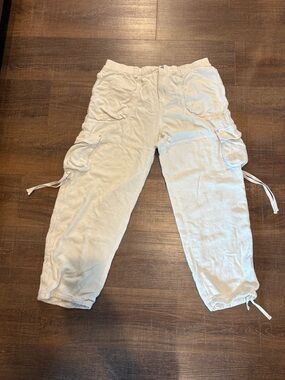 Anthropologie Pilcro Linen Beach Cargo Pants OB1668608 Cream Sz S